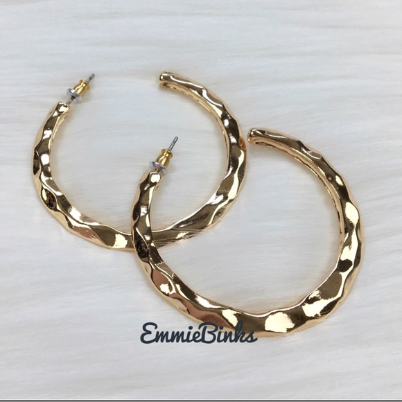 New Textured Golden Cuff Hoop Earrings - Revolve Hoops - Picture 3 of 13